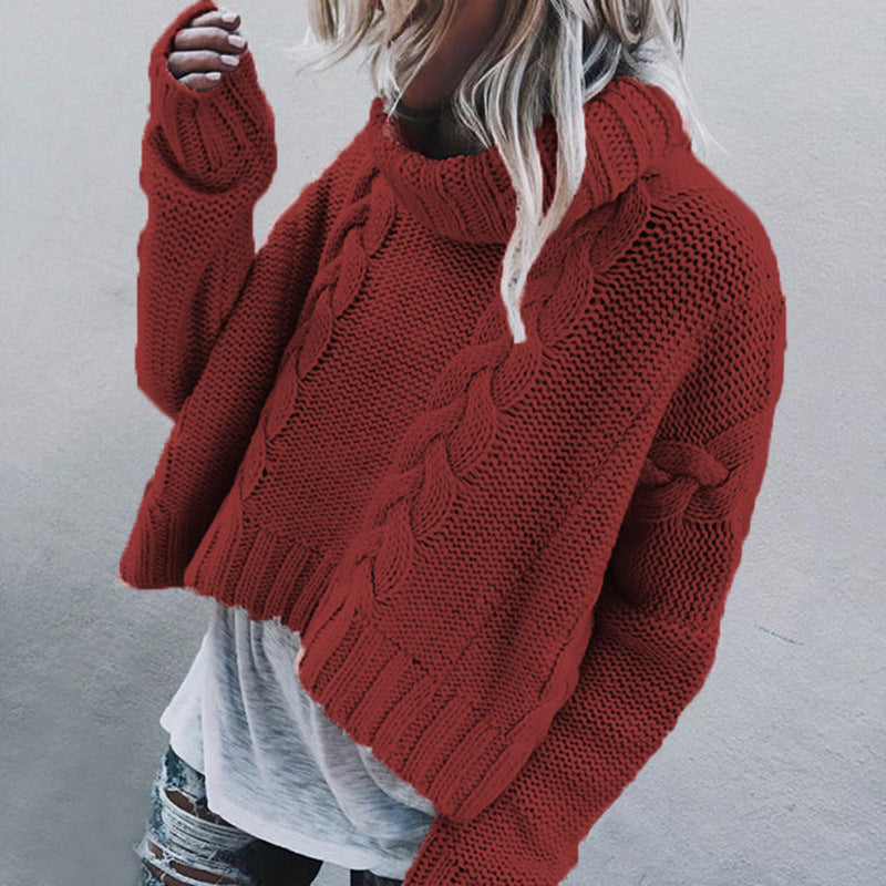 Pull-over en grosse maille pour femmes avec col haut et motif de tresse ludique Chic und Stil