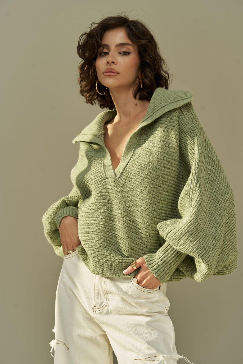 Pull-over en tricot décontracté pour femmes avec col oversized Chic und Stil