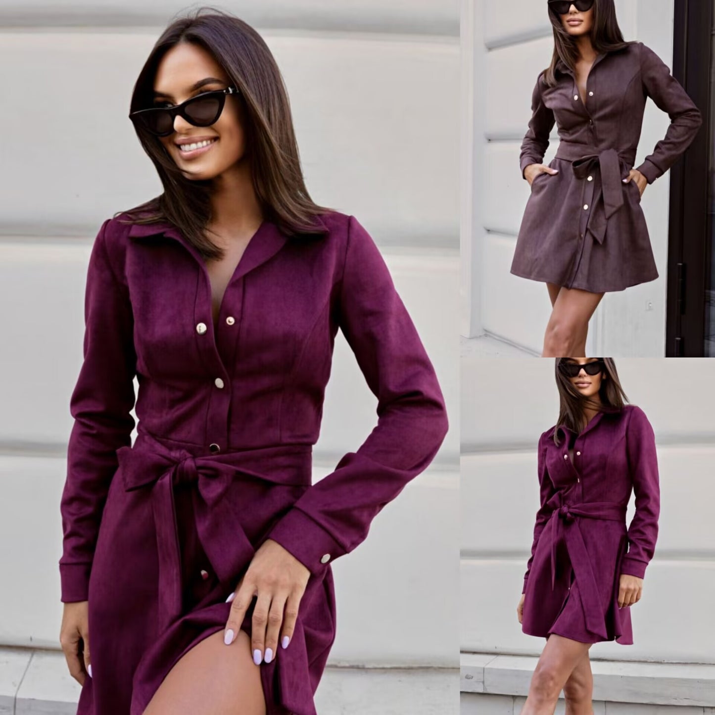Robe chemise pour femmes avec ceinture à la taille et élégante patte de boutonnage Chic und Stil