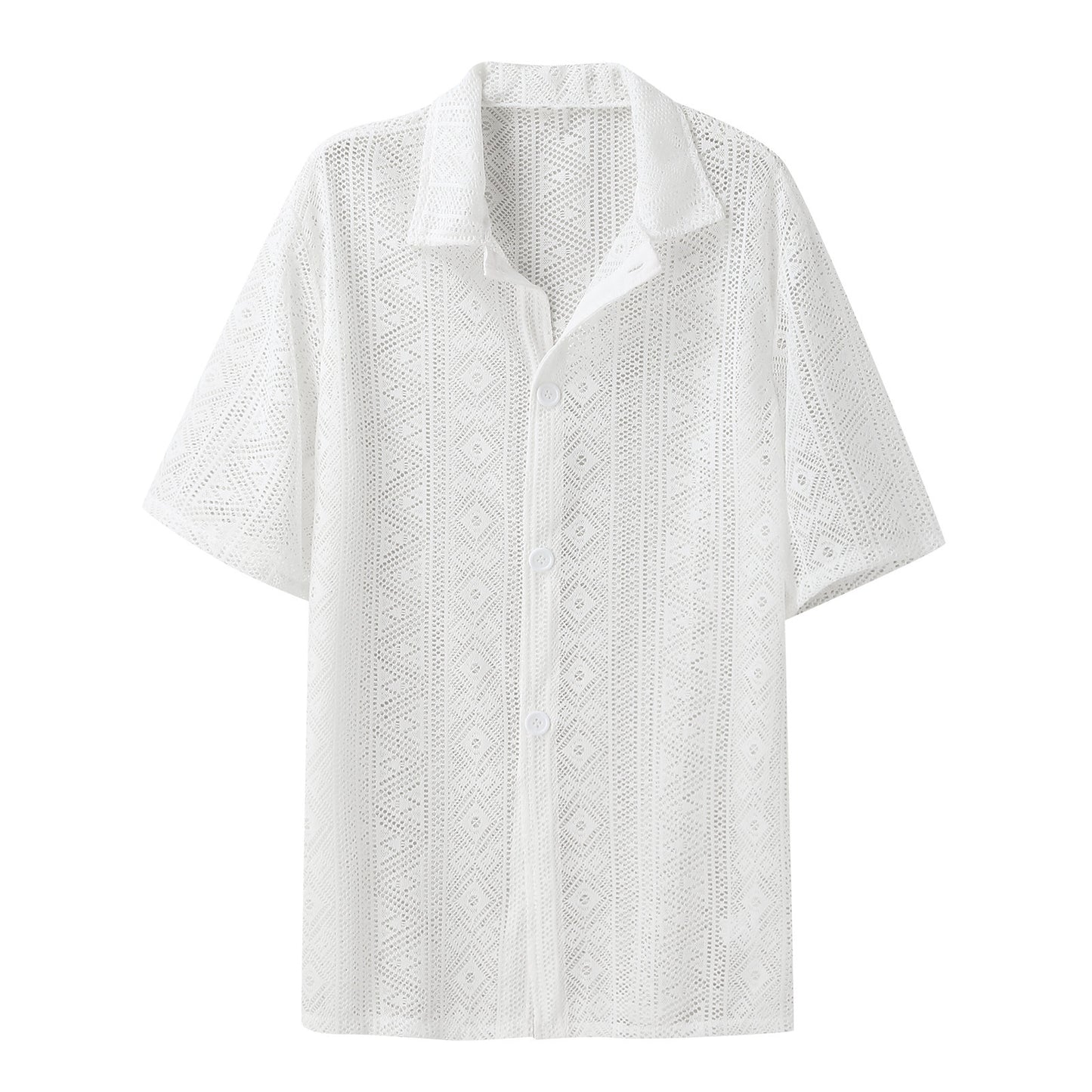 Chemise à manches courtes pour hommes avec motif texturé et patte de boutonnage Chic und Stil