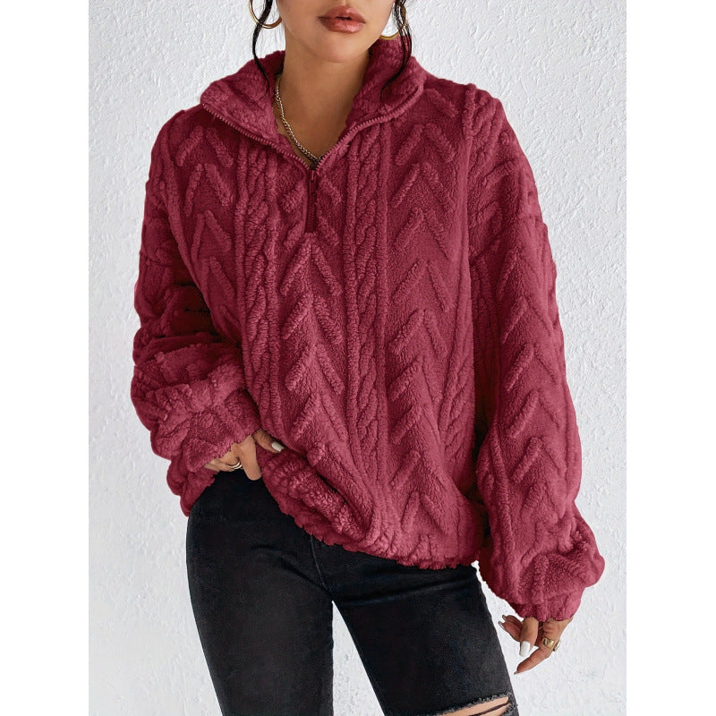 Dames Pull en polyester tendance avec col haut et texture Chic und Stil