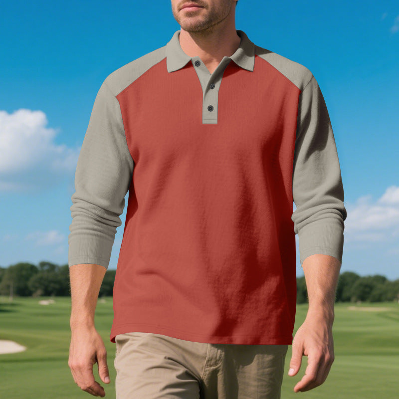 Chemise polo pour hommes à manches longues et manches contrastées en mélange de coton respirant Chic und Stil