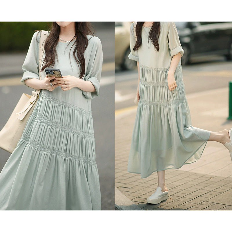 Robe midi décontractée pour femme avec détails froncés Chic und Stil