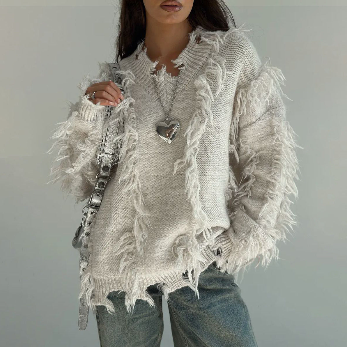Pull en tricot pour femmes avec design frangé décontracté Chic und Stil