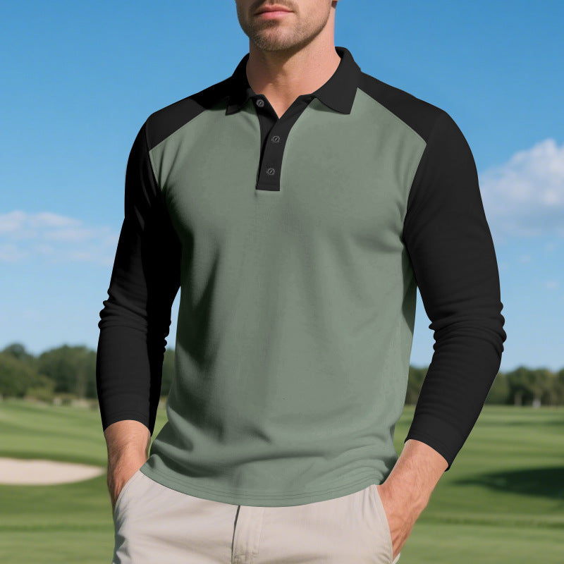 Men's Long Sleeve Sporty Polo with Modern Color Accents Chic and Style