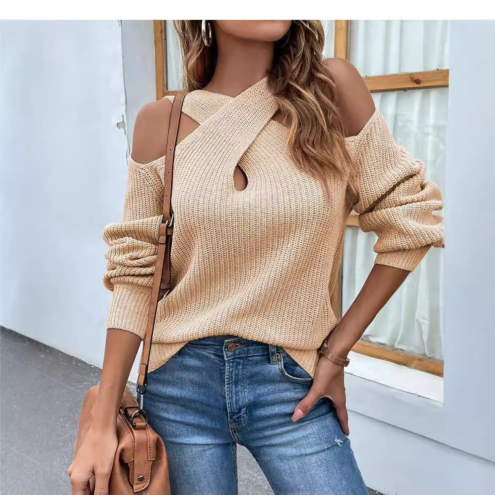 Pull en maille pour femmes avec décolleté asymétrique et épaules dégagées Chic und Stil