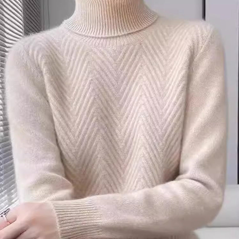 Dames pull élégant en tricot avec col montant et fine structure côtelée Chic und Stil
