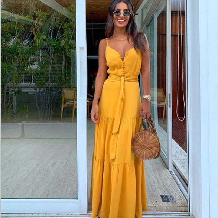 Robe maxi fluide à volants pour femmes avec bretelles réglables Chic und Stil