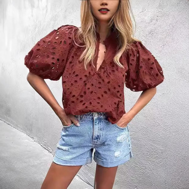 Blouse à manches bouffantes œillets pour femmes Chic und Stil