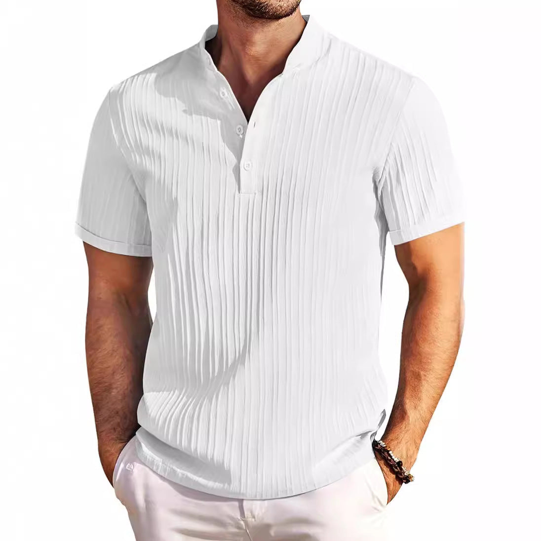 Hommes Structure Manche Courte Henley-Shirt Chic und Stil