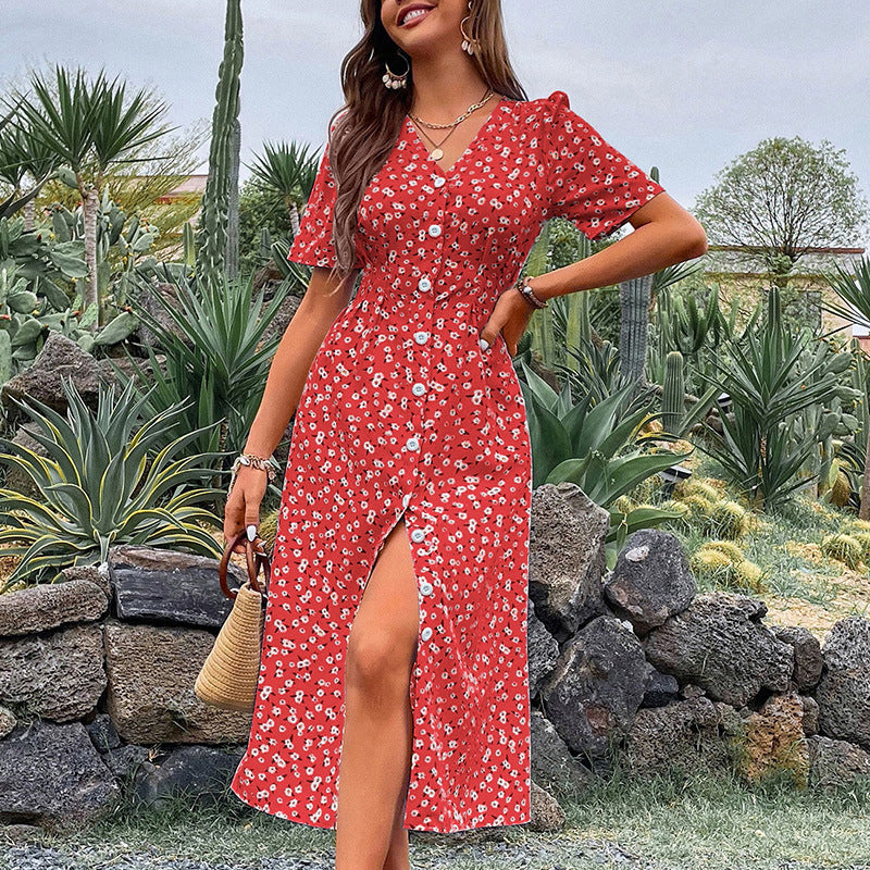 Robe midi en fleurs à encolure cache-cœur pour femmes avec détail de fente latérale Chic und Stil