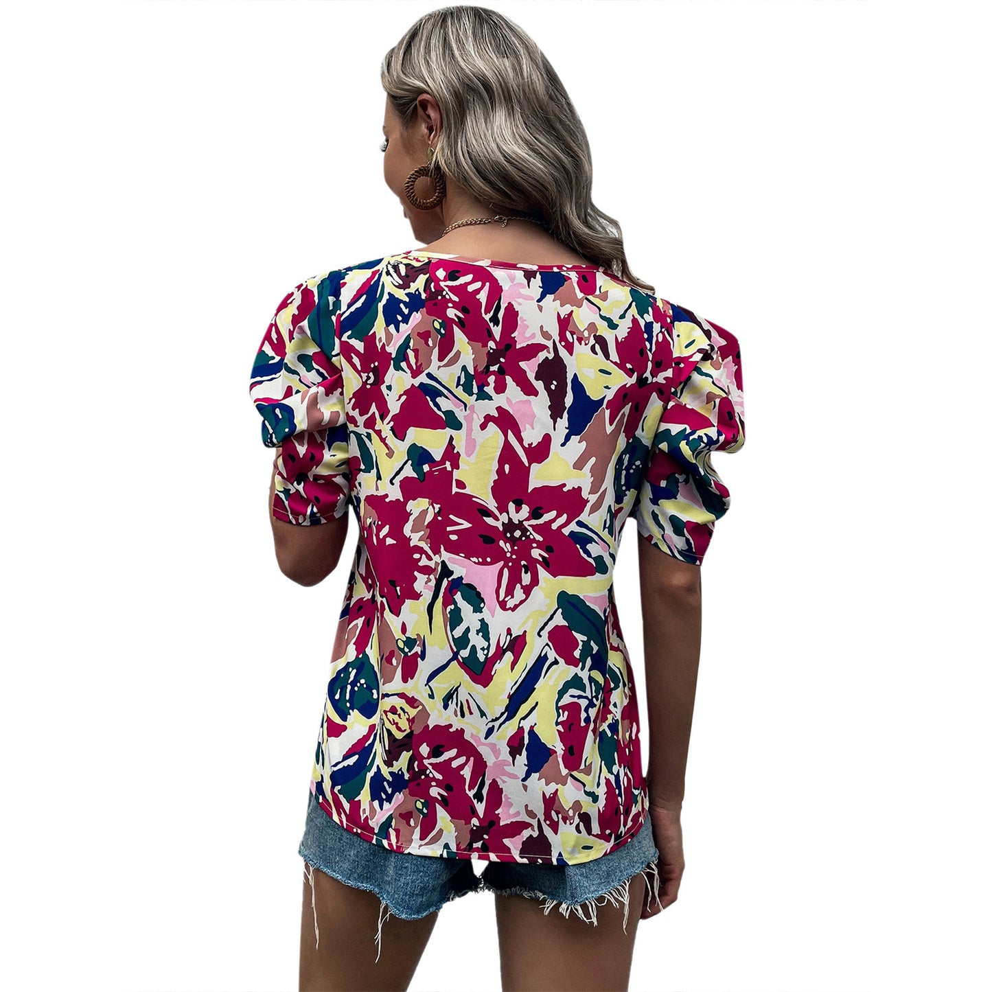 Chemisier décontracté pour femmes avec manches bouffantes et motif floral Chic und Stil