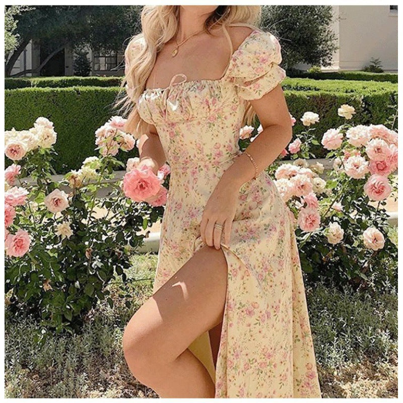 Robe Midi Femme avec Manches Bouffantes et Motif Floral Chic und Stil