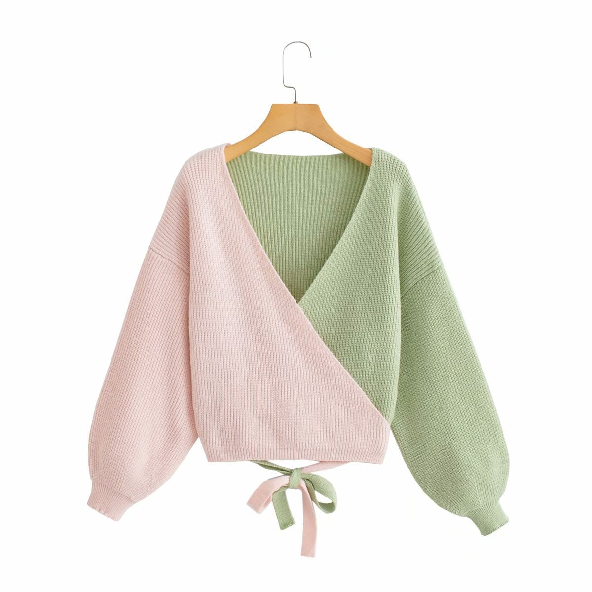 Dames Pull élégant à col en V avec des manches contrastées et une surface texturée Chic und Stil