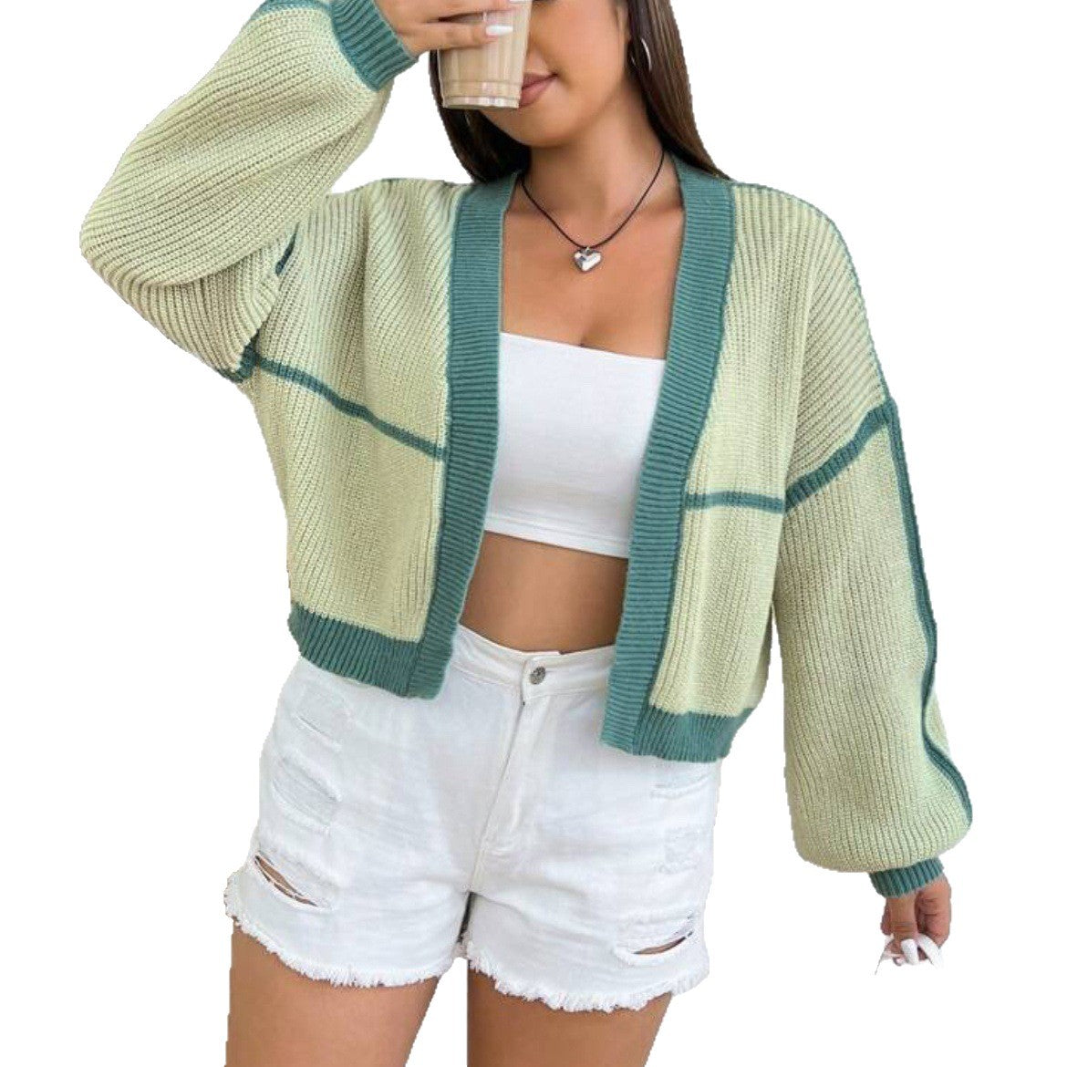 Veste en grosse maille pour femmes avec contraste de couleur et coupe décontractée Chic und Stil