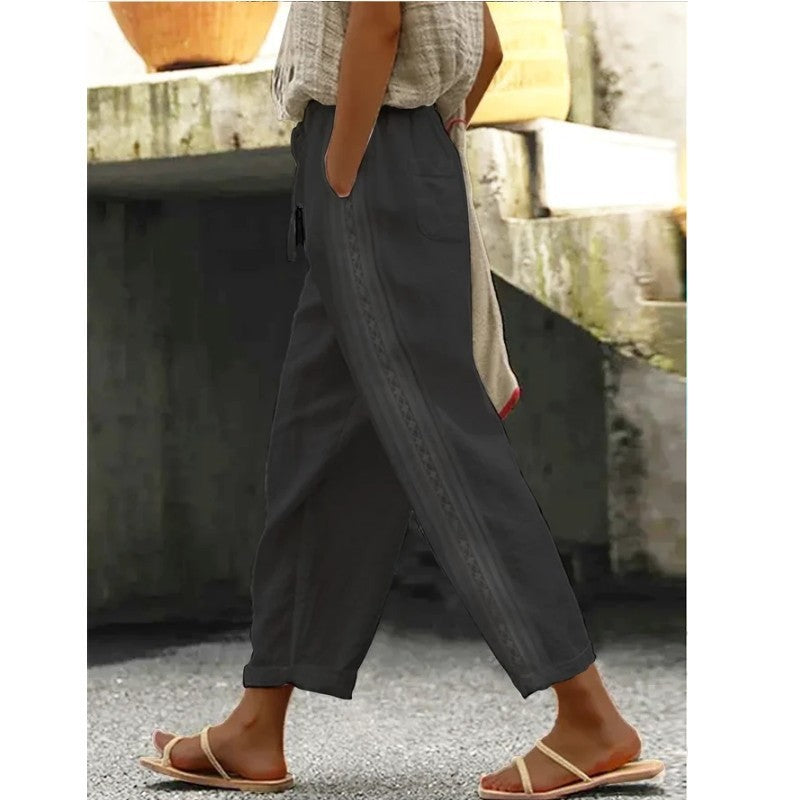 Ladies Lightweight Linen Pants with Side Button Detail Chic and Style