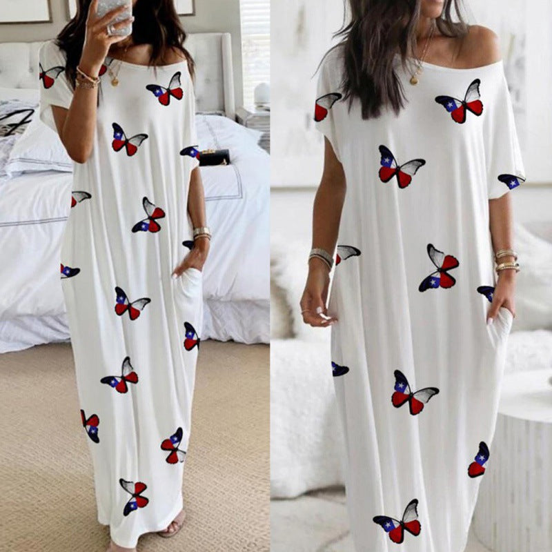 Robe maxi off-shoulder à imprimé papillon Chic und Stil pour dames