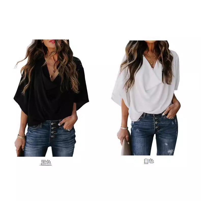 Chemisier élégant pour femmes avec décolleté en V drapé et manches amples Chic und Stil