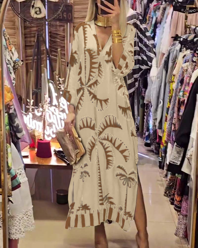 Robe maxi femme à coupe ample et motif de palmiers tendance Chic und Stil