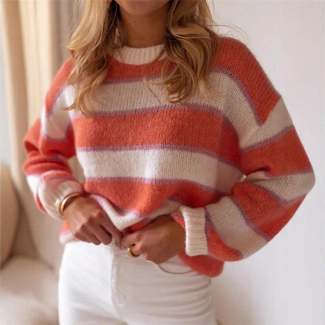 Dames Pull Over Taille Large avec un motif rayé élégant et un mélange doux de mohair et laine Chic und Stil