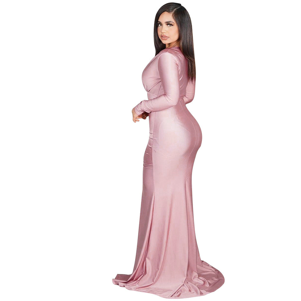 Robe de soirée chic et stylée pour dames à fente haute et volants