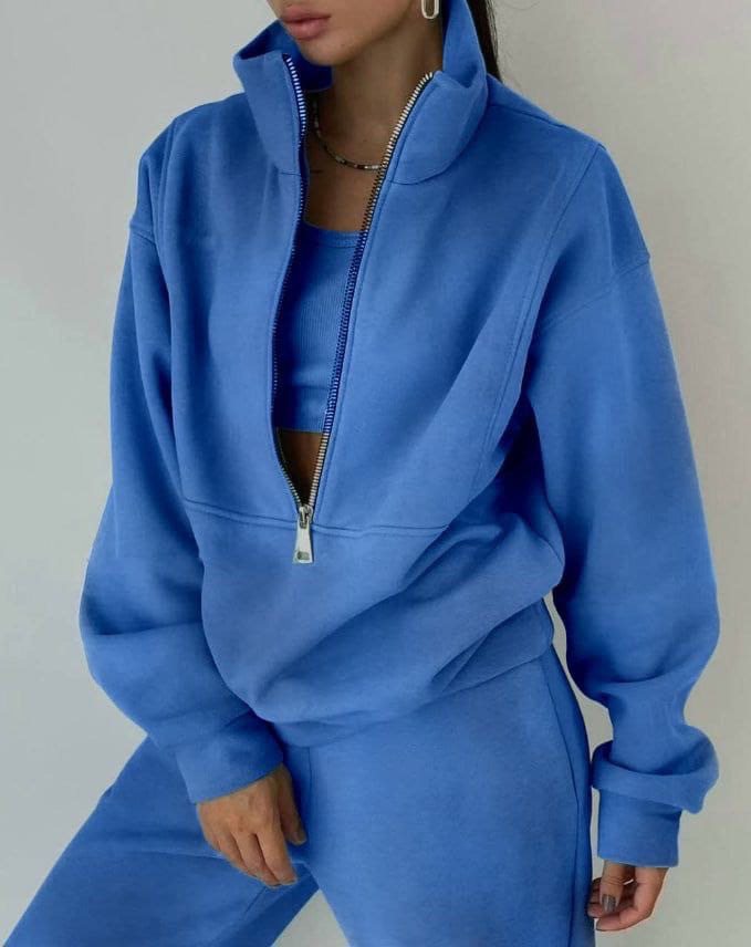Dames Pull zippé de haute qualité avec col haut et intérieur doux Chic und Stil