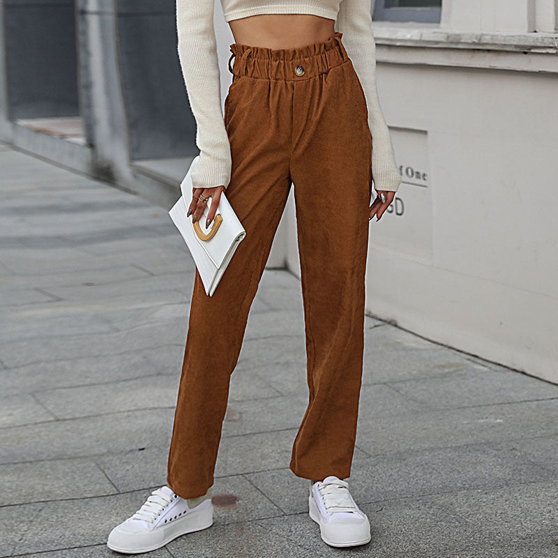 Pantalon texturé taille haute pour femmes avec taille élastique Chic und Stil