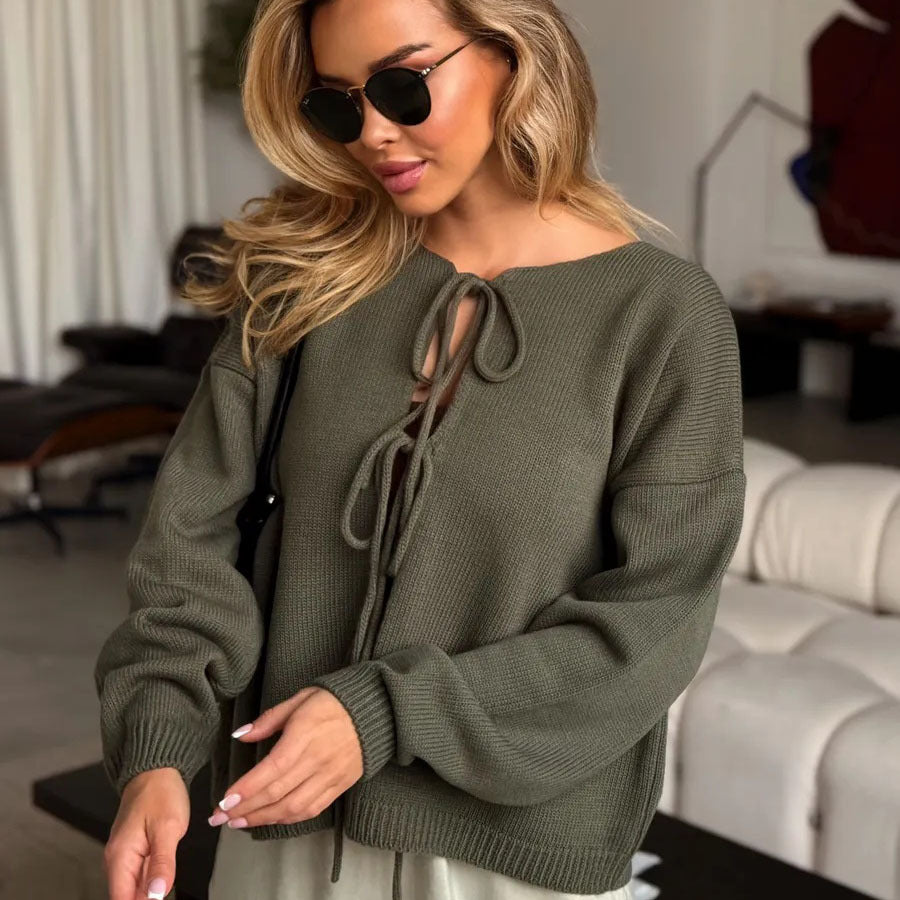 Pull en tricot décontracté pour femmes avec lacets décoratifs et coupe ample Chic und Stil
