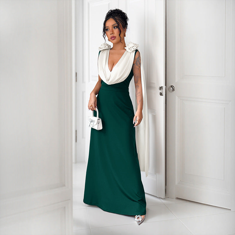 Robe Maxi Élégante Femme avec Manches Drapées Chic und Stil