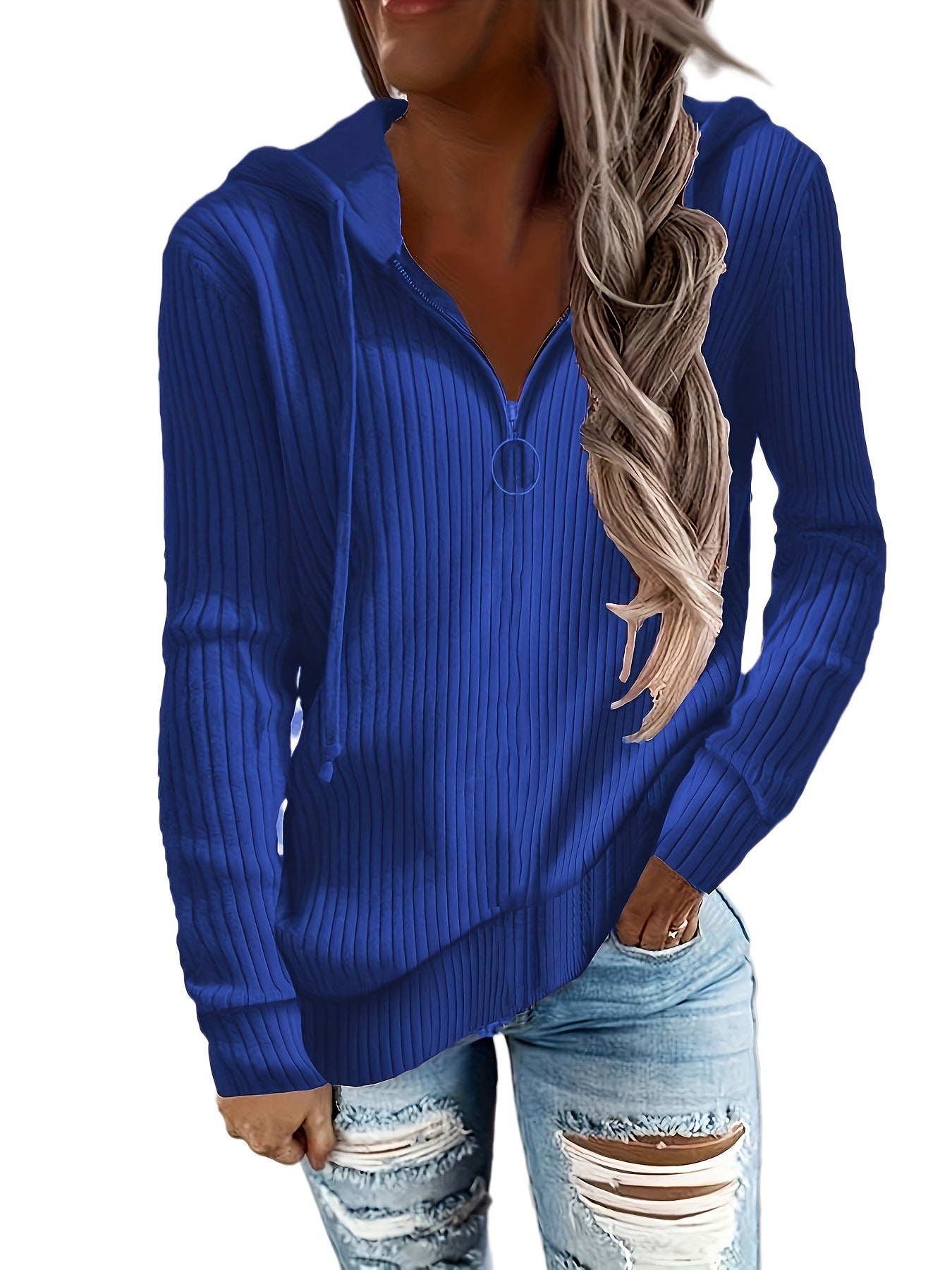 Dame Zip-Hoodie avec design en rib structuré et zip intégral Chic und Stil