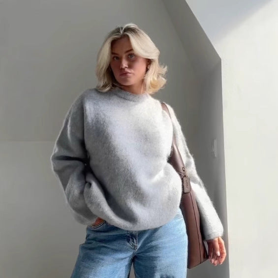 Pull-over en tricot surdimensionné pour dames en matériau doux avec encolure ronde et coupe décontractée Chic und Stil
