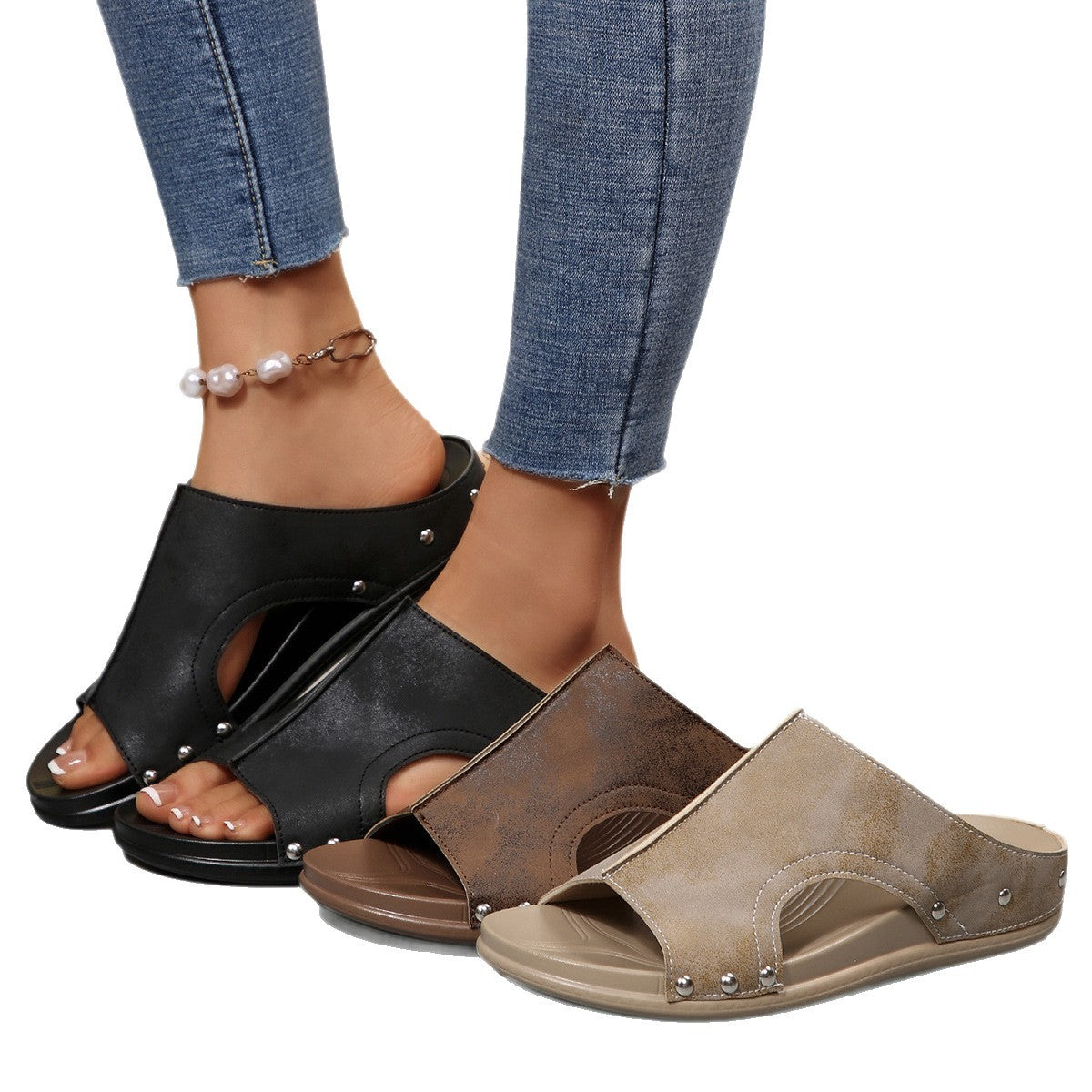 Sandales confortables à enfiler pour dames avec un design découpé à la mode et un élégant motif en strass Chic und Stil