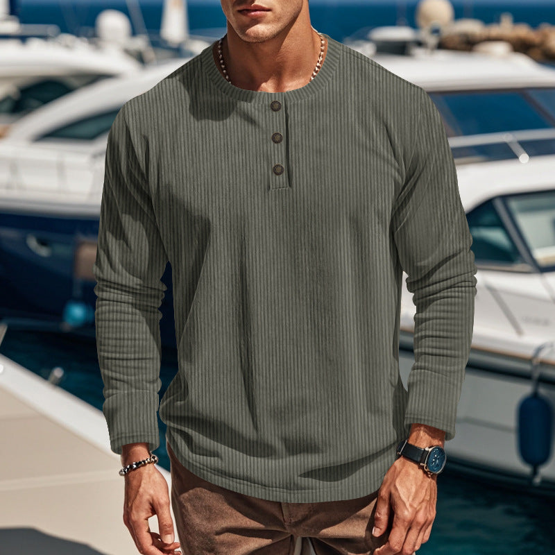 Homme T-shirt Henley à manches longues en tissu côtelé léger avec patte de boutonnage Chic und Stil