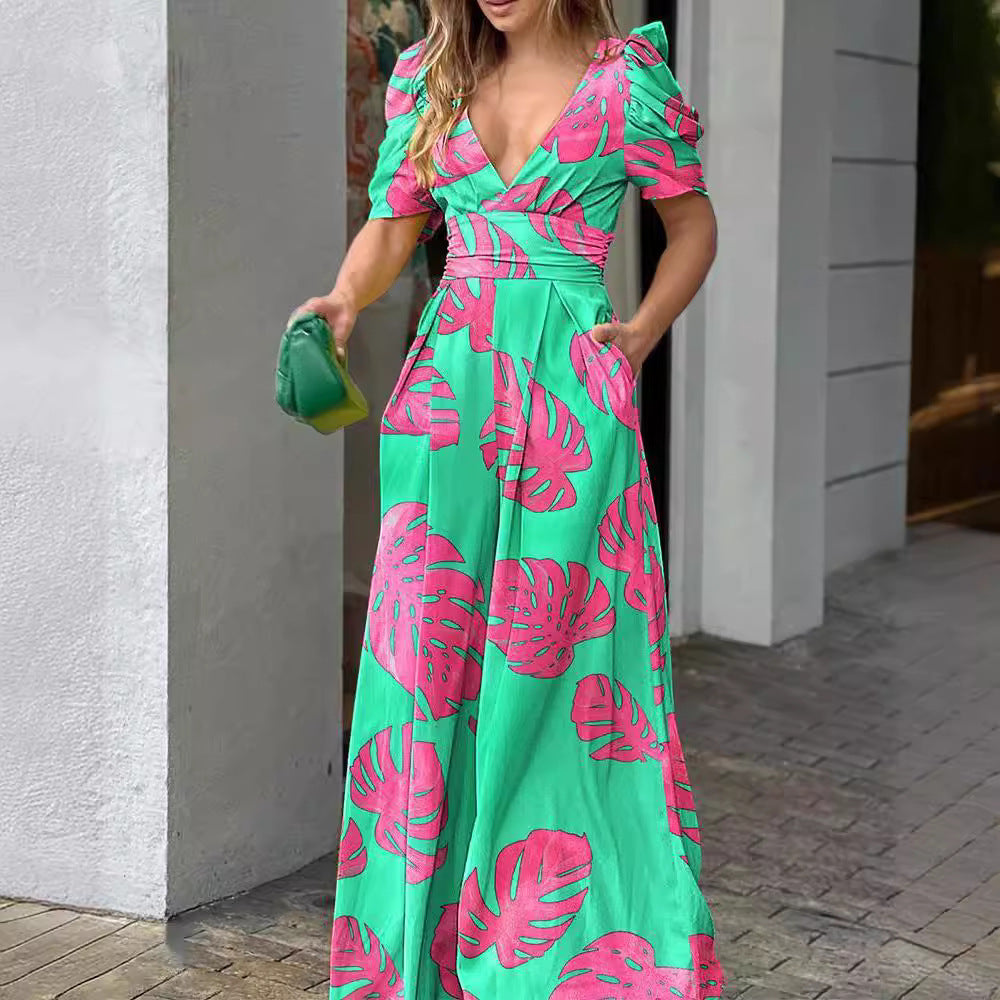 Robe maxi imprimé tropical coupée pour femmes Chic und Stil