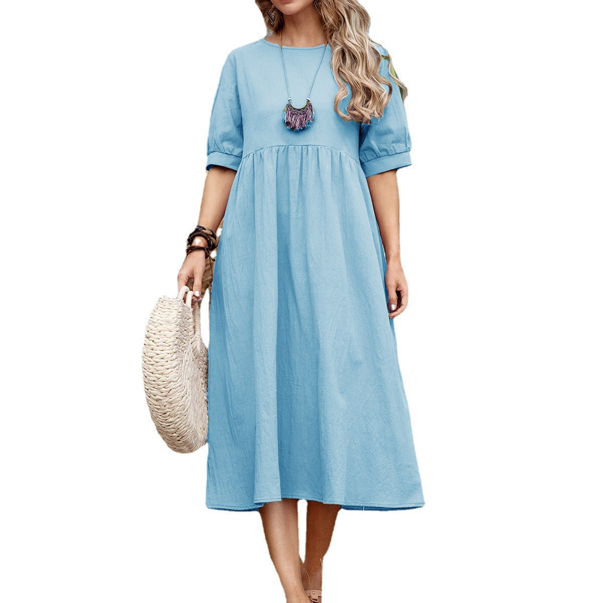 Robe midi en coton échelonné pour femmes Freizeit Chic und Stil