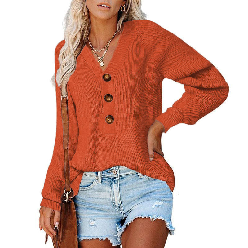 Pull en tricot pour dames avec détails de boutons et décolleté en V plongeant Chic und Stil