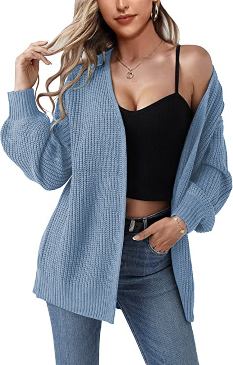 Dames Gros Pull Cardigan avec Fronces Ouvertes et Coupe Décontractée Chic und Stil