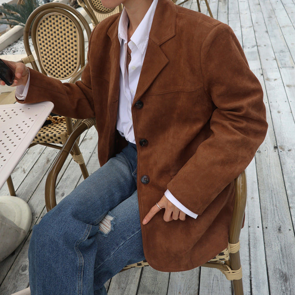 Blazer en daim pour femmes au style oversized avec des détails de couture élégants Chic und Stil