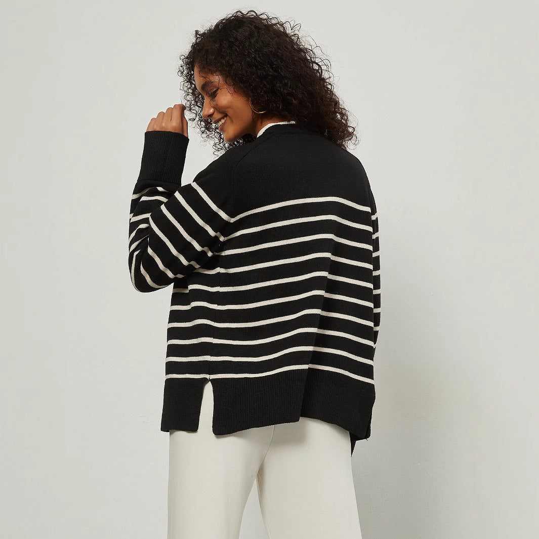 Pull femme avec motif rayé et détails de boutons élégants Chic und Stil