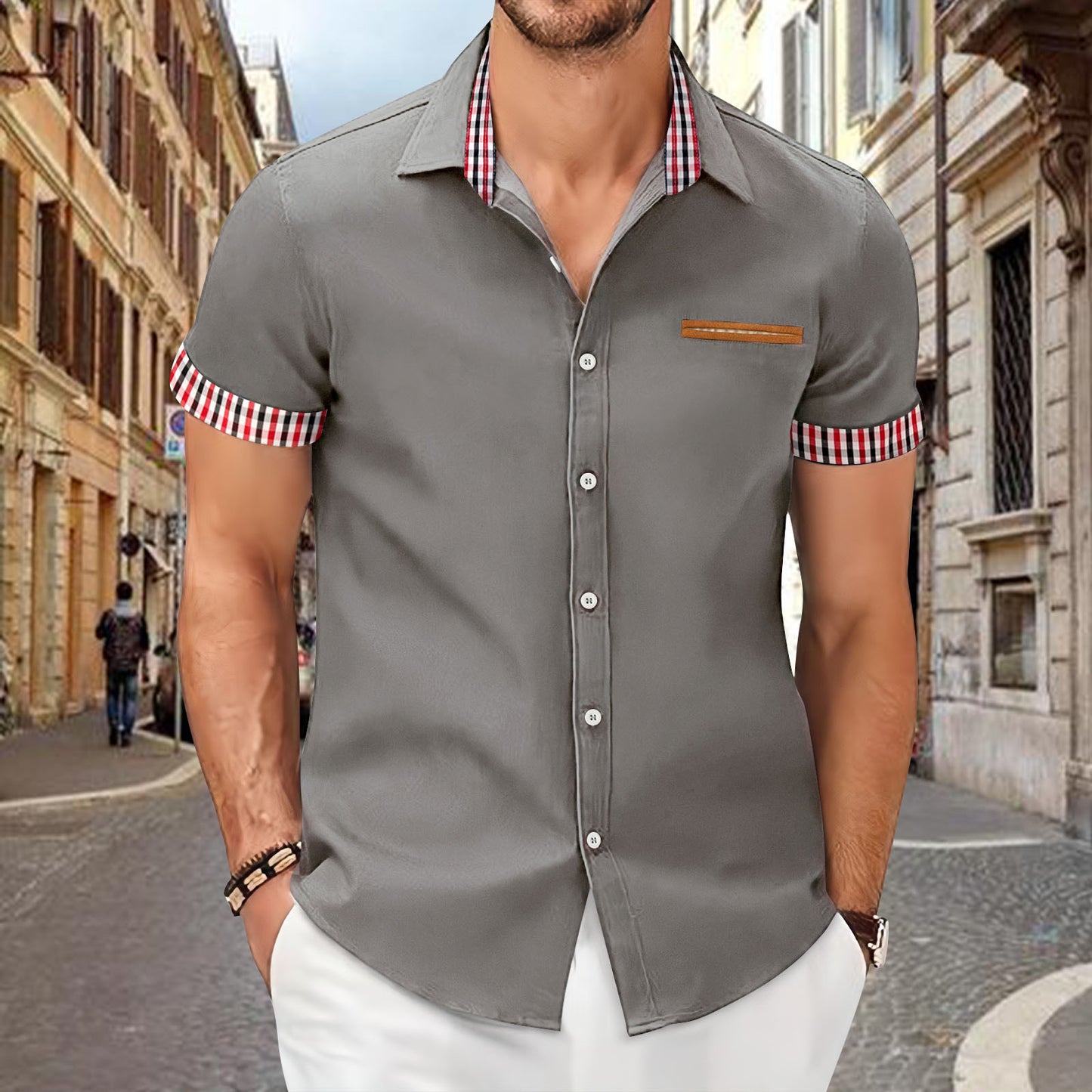 Chemise de loisirs à manches courtes pour hommes avec détails contrastés Chic und Stil