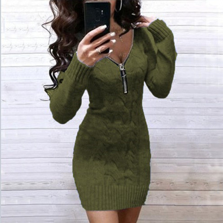 Robe en tricot pour femmes avec une fermeture éclair avant riche en détails et un motif losange élégant Chic und Stil