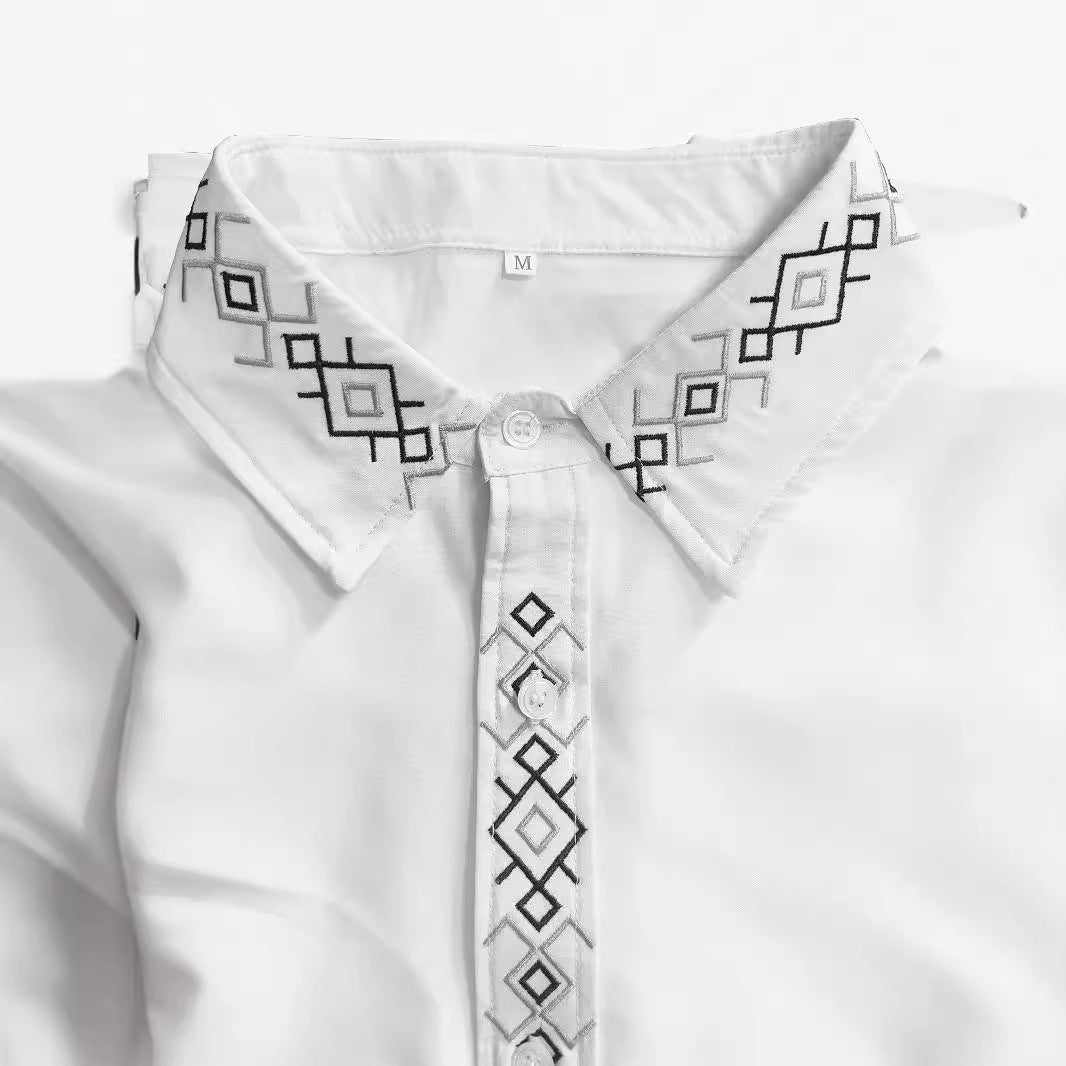Chemise élégante à manches longues pour hommes avec col exclusif brodé Chic und Stil