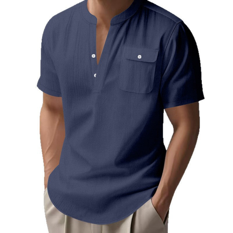 Chemise à manches courtes pour hommes avec col Henley et poche poitrine pratique Chic und Stil