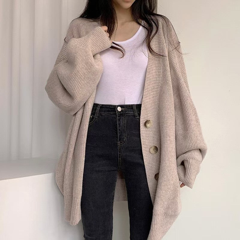 Cardigan en tricot oversize décontracté pour femmes avec grands boutons Chic und Stil