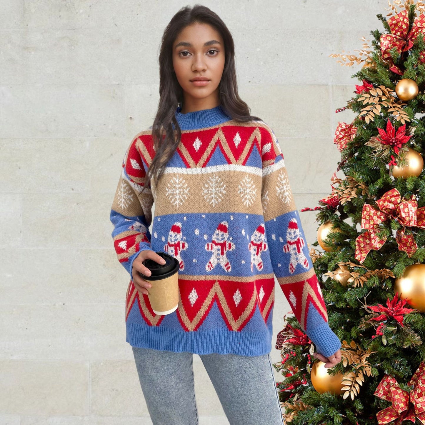 Pull femme avec motif de Noël festif et coupe décontractée Chic und Stil