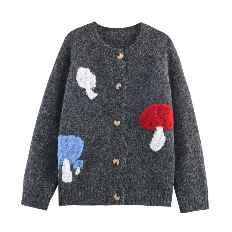 Pullover for women with colorful mushroom patterns and comfortable button details Chic and Style