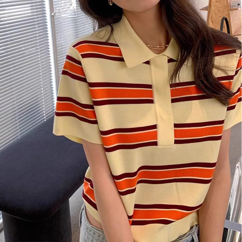 Chemise polo à rayures à manches courtes pour femmes Chic und Stil