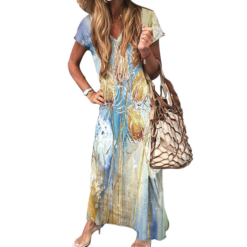 Robe maxi florale pour femmes avec design à décolleté en V Chic und Stil
