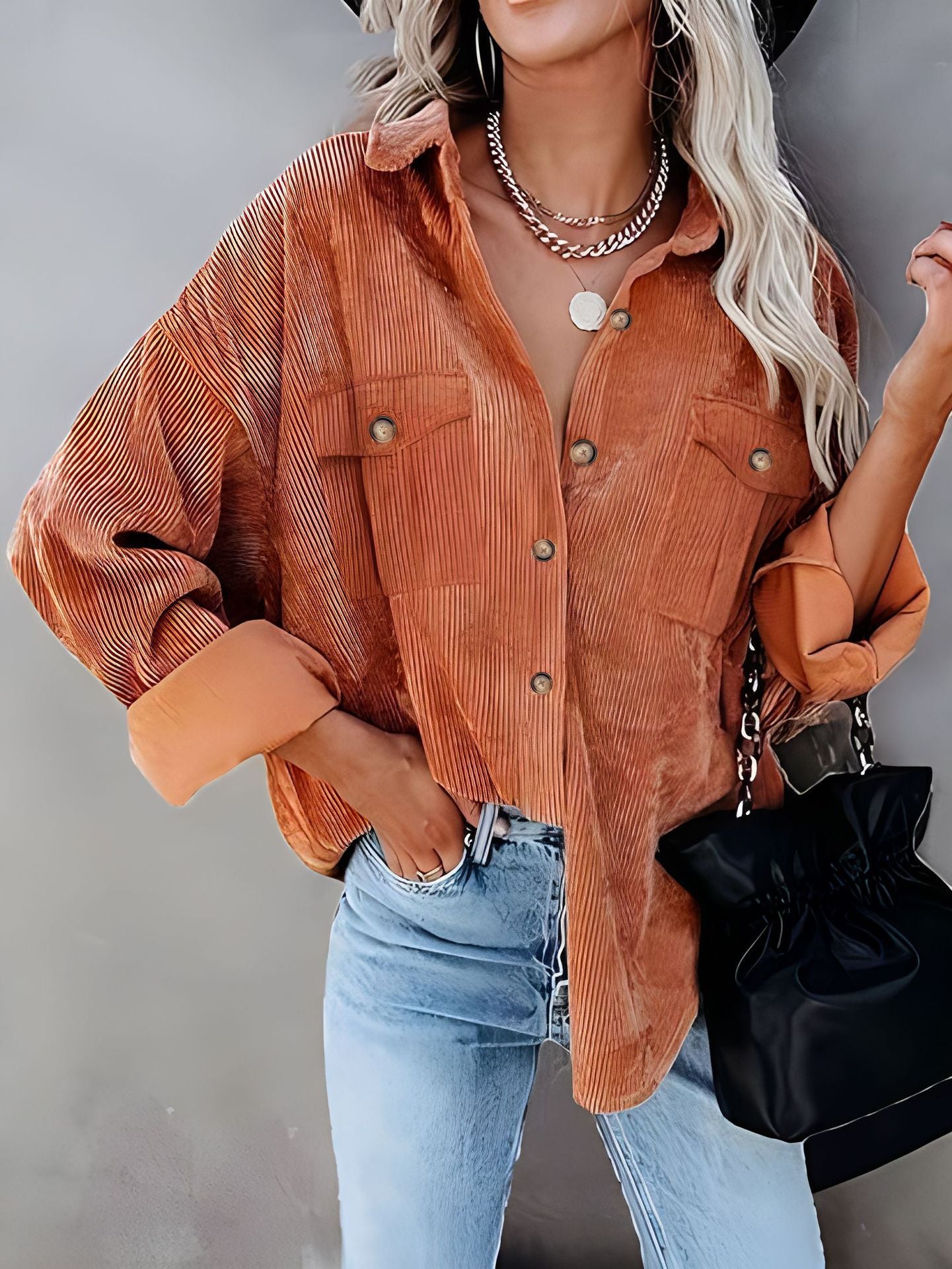 Veste en corduroy pour femmes avec poches poitrine doubles Chic und Stil