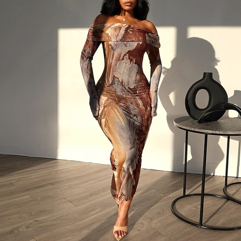 Robe midi abstraite à épaules dénudées Chic und Stil